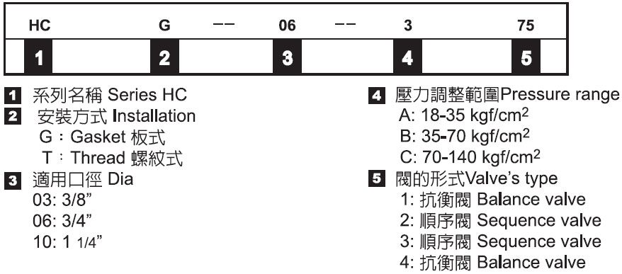 附止逆閥之壓力控制閥－形式記號說明